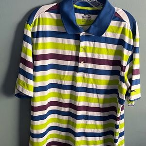 SELLING SLAZENGER SHIRT FOR MENSIZE XL COLOR GREEN/BLUE/BROWN STRIPED
